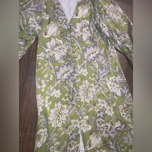 ASOS EDITION BUTTON FRONT MIDI DRESS GREEN  FLORAL PRINT boho fall formal $160 - Picture 9 of 11